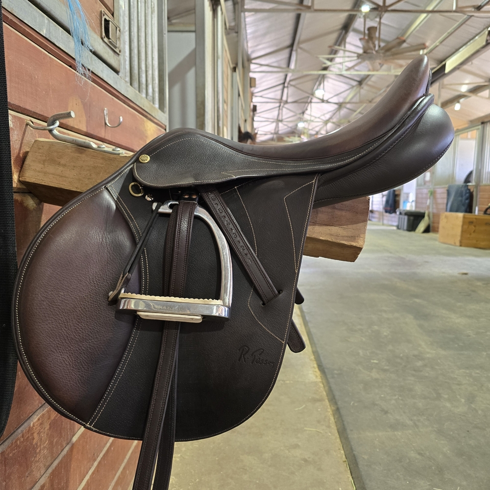 Brown Leather Saddle with Stirrups